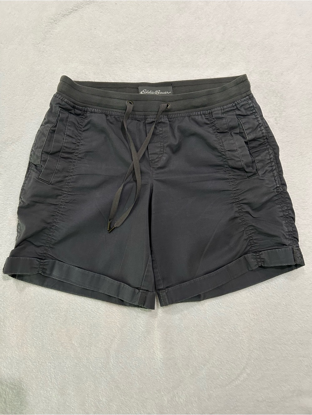 Eddie Bauer Charcoal Drawstring Casual Cotton Blend Hiking Outdoor Shorts Sz Sm